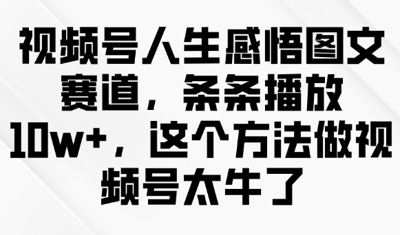 视频号人生感悟图文赛道，条条播放10w+，这个方法做视频号太牛了-陈泽网创-资源网-最新项目分享网