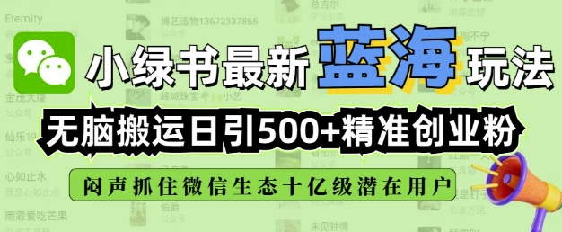 小绿书无脑搬运引流，全自动日引500精准创业粉，微信生态内又一个闷声发财的机会-陈泽网创-资源网-最新项目分享网