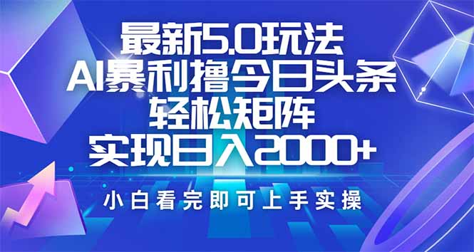 今日头条最新5.0玩法，思路简单，复制粘贴，轻松实现矩阵日入2000+-陈泽网创-资源网-最新项目分享网