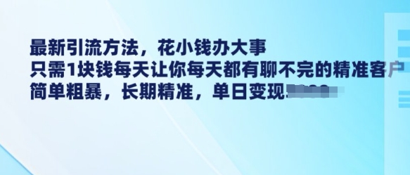 最新引流方法，花小钱办大事，只需1块钱每天让你每天都有聊不完的精准客户 简单粗暴，长期精准-陈泽网创-资源网-最新项目分享网