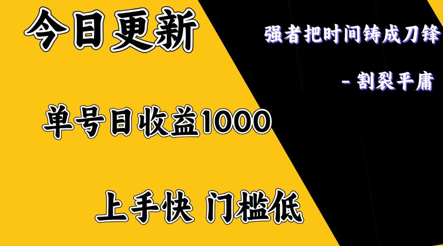 上手一天1000打底，正规项目，懒人勿扰-陈泽网创-资源网-最新项目分享网