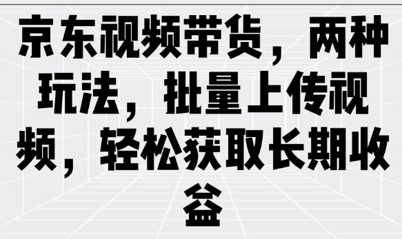 京东视频带货，两种玩法，批量上传视频，轻松获取长期收益-陈泽网创-资源网-最新项目分享网