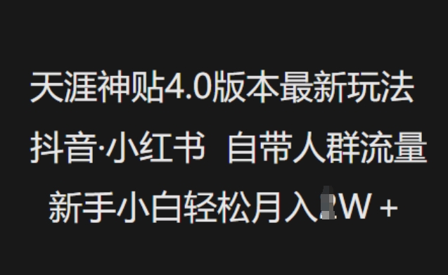 天涯神贴4.0版本最新玩法，抖音·小红书自带人群流量，新手小白轻松月入过W-陈泽网创-资源网-最新项目分享网