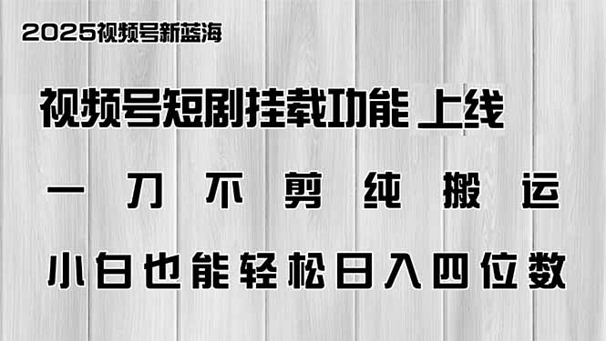 视频号短剧挂载功能上线，一刀不剪纯搬运，小白也能轻松日入四位数-陈泽网创-资源网-最新项目分享网