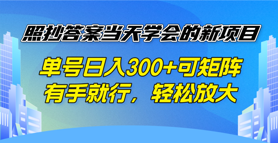 照抄答案当天学会的新项目，单号日入300 +可矩阵，有手就行，轻松放大-陈泽网创-资源网-最新项目分享网