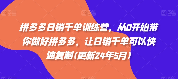 拼多多日销千单训练营，从0开始带你做好拼多多，让日销千单可以快速复制(更新25年2月)-陈泽网创-资源网-最新项目分享网