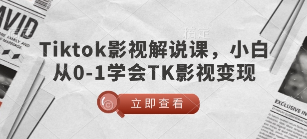 TikTok影视解说课，小白从0-1学会TK影视变现-陈泽网创-资源网-最新项目分享网