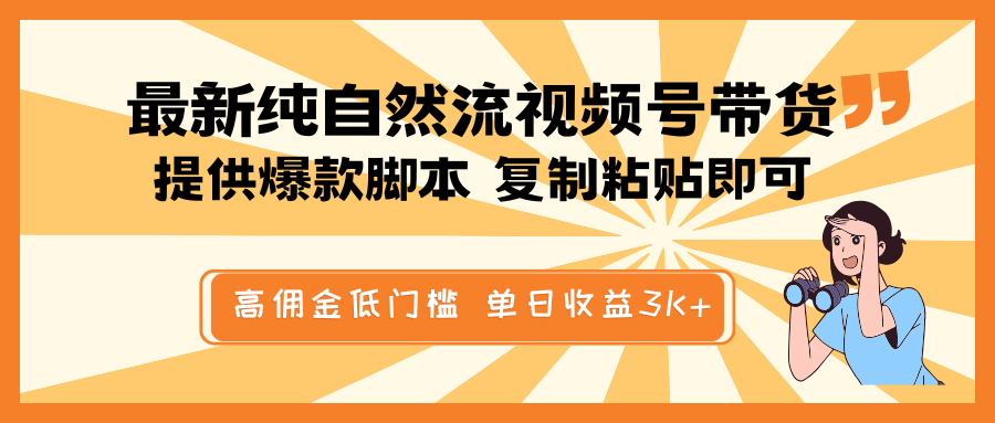 最新纯自然流视频号带货，提供爆款脚本简单 复制粘贴即可，高佣金低门槛，单日收益3K+-陈泽网创-资源网-最新项目分享网