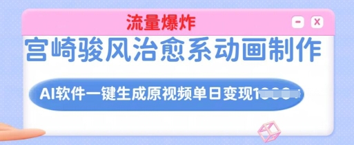 宫崎骏风治愈系动画制作，AI软件一键生成原创视频流量爆炸，单日变现多张，详细实操流程-陈泽网创-资源网-最新项目分享网