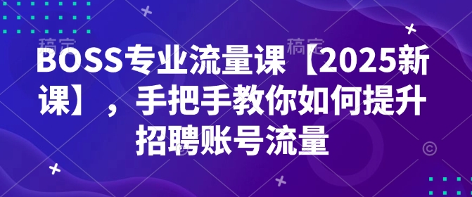 BOSS专业流量课【2025新课】，手把手教你如何提升招聘账号流量-陈泽网创-资源网-最新项目分享网