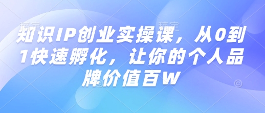 知识IP创业实操课，从0到1快速孵化，让你的个人品牌价值百W-陈泽网创-资源网-最新项目分享网