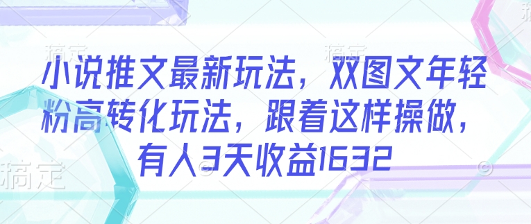 小说推文最新玩法，双图文年轻粉高转化玩法，跟着这样操做，有人3天收益1632-陈泽网创-资源网-最新项目分享网