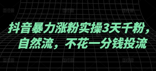 抖音暴力涨粉实操3天千粉，自然流，不花一分钱投流，实操经验分享-陈泽网创-资源网-最新项目分享网