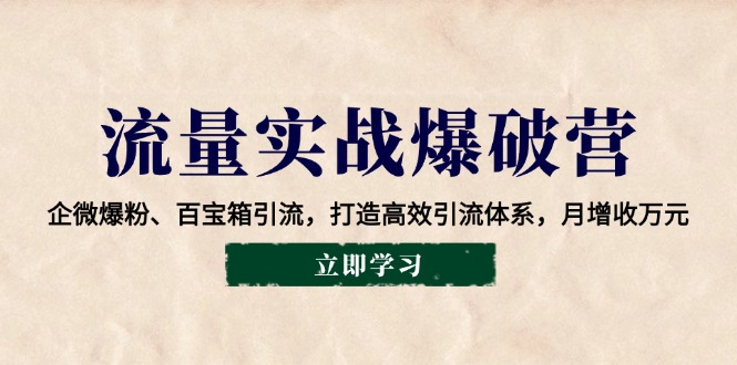 流量实战爆破营：企微爆粉、百宝箱引流，打造高效引流体系，月增收万元-陈泽网创-资源网-最新项目分享网