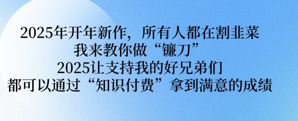 2025年开年新作，所有人都在割韭菜，我来教你做“镰刀” 2025让支持我的好兄弟们都可以通过“知识付费”拿到满意的成绩【揭秘】-陈泽网创-资源网-最新项目分享网