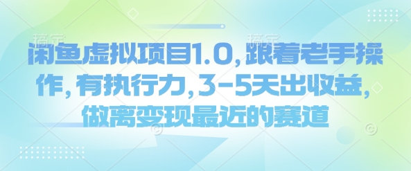 闲鱼虚拟项目1.0，跟着老手操作，有执行力，3-5天出收益，做离变现最近的赛道-陈泽网创-资源网-最新项目分享网