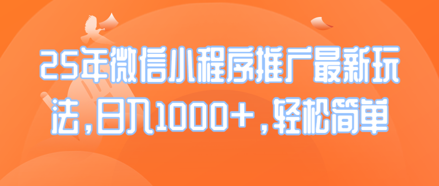 25年微信小程序推广最新玩法，日入1000+，轻松简单-陈泽网创-资源网-最新项目分享网