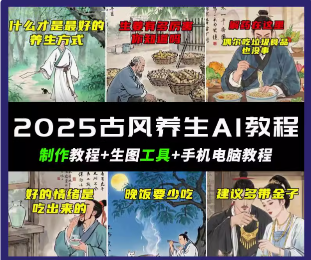 抖音AI古风养生视频教程日入五张 轻松涨粉 10W+-陈泽网创-资源网-最新项目分享网