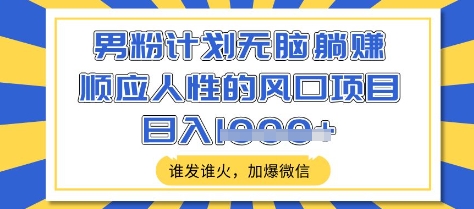 男粉计划无脑躺Z，顺应人性的风口项目，谁发谁火，加爆微信，日入多张【揭秘】-陈泽网创-资源网-最新项目分享网