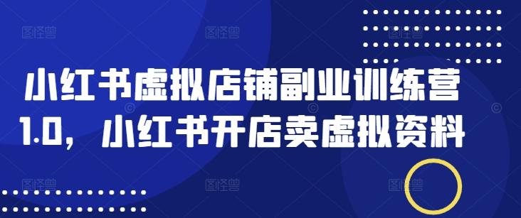 小红书虚拟店铺副业训练营1.0，小红书开店卖虚拟资料-陈泽网创-资源网-最新项目分享网