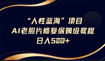 人性蓝海AI老照片修复项目保姆级教程，长期复购，轻松日入5张-陈泽网创-资源网-最新项目分享网