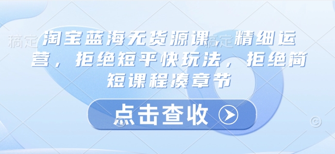 淘宝蓝海无货源课，精细运营，拒绝短平快玩法，拒绝简短课程凑章节-陈泽网创-资源网-最新项目分享网