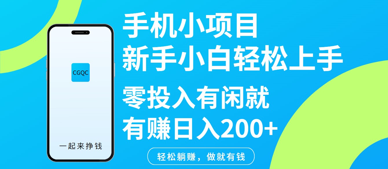 手机小项目新手小白轻松上手零投入有闲就有赚日入200+-陈泽网创-资源网-最新项目分享网