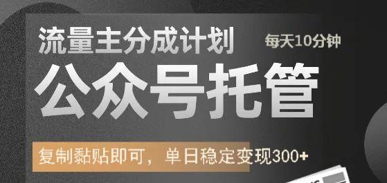 公众号托管计划-流量主分成计划，每天只需发布文章，单日稳定变现300+-陈泽网创-资源网-最新项目分享网