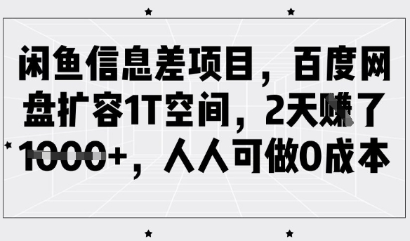 闲鱼信息差项目，百度网盘扩容1T空间，2天收益1k+，人人可做0成本-陈泽网创-资源网-最新项目分享网