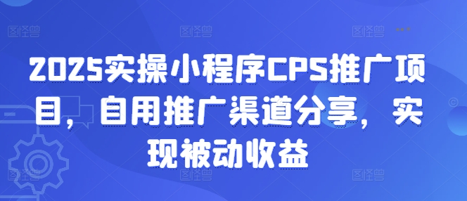 2025实操小程序CPS推广项目，自用推广渠道分享，实现被动收益-陈泽网创-资源网-最新项目分享网