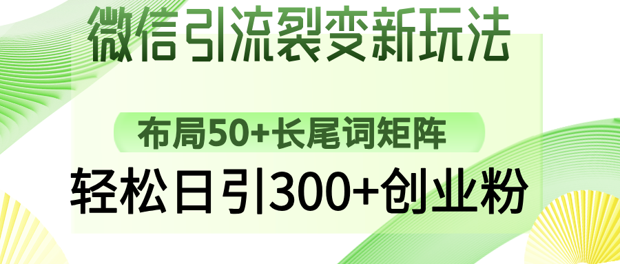 微信引流裂变新玩法：布局50+长尾词矩阵，轻松日引300+创业粉-陈泽网创-资源网-最新项目分享网