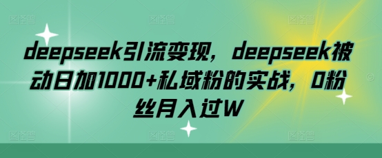 deepseek引流变现，deepseek被动日加1000+私域粉的实战，0粉丝月入过W-陈泽网创-资源网-最新项目分享网