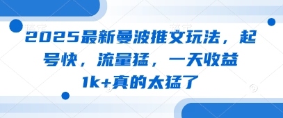 2025最新曼波推文玩法，起号快，流量猛，一天收益1k+真的太猛了-陈泽网创-资源网-最新项目分享网