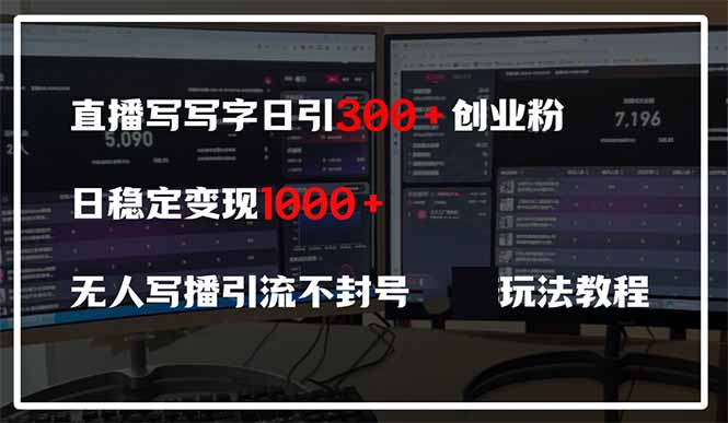 直播写写字日引300+创业粉，日稳定变现600+无人写播引流不封号，玩法教程-陈泽网创-资源网-最新项目分享网