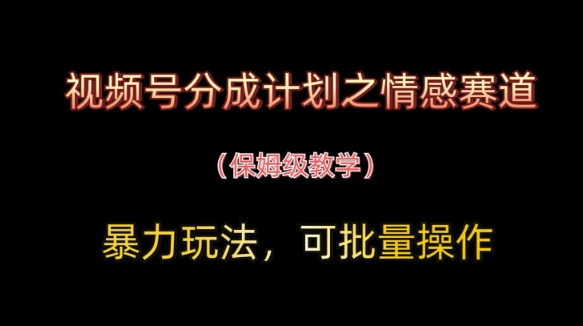 视频号分成计划之情感赛道暴力玩法，可批量操作，保姆级教学-陈泽网创-资源网-最新项目分享网