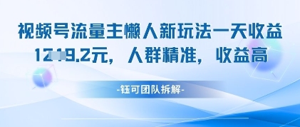 视频号流量主懒人新玩法，一天收益1k，人群精准收益高-陈泽网创-资源网-最新项目分享网