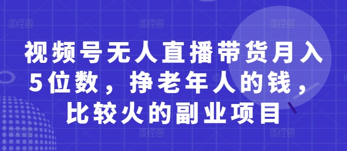 视频号无人直播带货月入5位数，挣老年人的钱，比较火的副业项目-陈泽网创-资源网-最新项目分享网