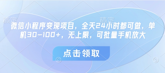 微信小程序变现项目，全天24小时都可做，单机30-100+，无上限，可批量手机放大-陈泽网创-资源网-最新项目分享网