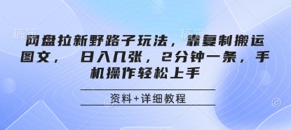 网盘拉新野路子玩法，靠复制搬运图文， 日入几张，2分钟一条，手机操作轻松上手-陈泽网创-资源网-最新项目分享网
