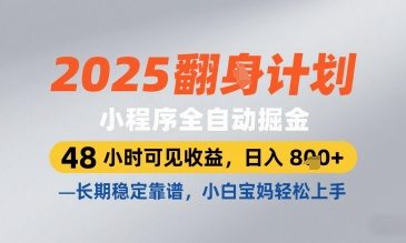 2025小程序全自动掘金，48 小时可见收益，日入8张，长期稳定靠谱，小白宝妈轻松上手【揭秘】-陈泽网创-资源网-最新项目分享网