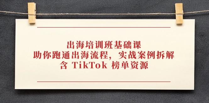 出海培训班基础课，助你跑通出海流程，实战案例拆解，含 TikTok 榜单资源-陈泽网创-资源网-最新项目分享网