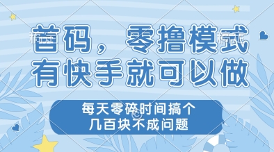 首码，零撸模式，有快手就可以做，每天零碎时间搞个几张不成问题【揭秘】-陈泽网创-资源网-最新项目分享网
