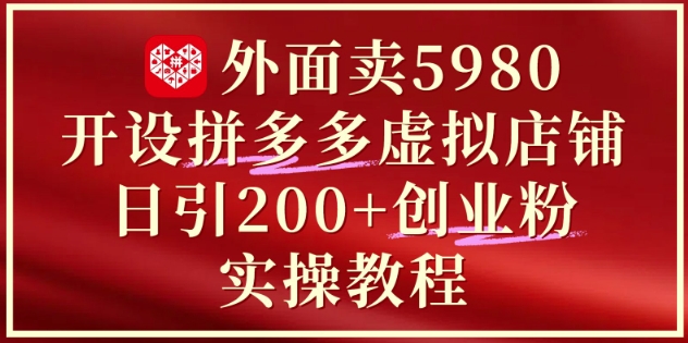 外面卖5980开设拼多多虚拟店铺：单日引流200+创业付费粉实战教程-陈泽网创-资源网-最新项目分享网