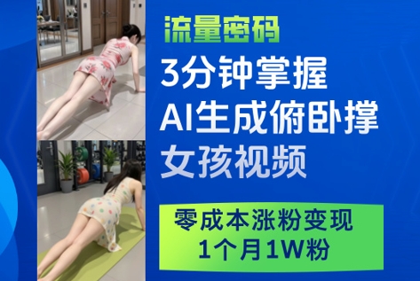 3分钟掌握AI生成俯卧撑女孩视频，零成本涨粉变现，1个月1W粉-陈泽网创-资源网-最新项目分享网