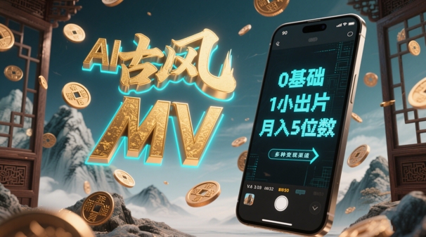 AI一键生成古风音乐MV，0剪辑基础1小时出片，多种变现渠道，一部手机月入5位数-陈泽网创-资源网-最新项目分享网