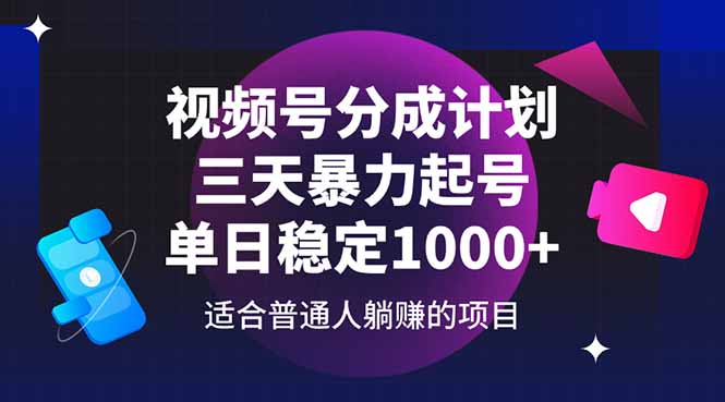 视频号分成计划，三天暴力起号玩法 单日稳定1000+-陈泽网创-资源网-最新项目分享网