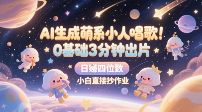 AI生成萌系小人唱歌，0基础3分钟出片，28个作品涨粉8.9W，单条最高19W赞，日入四位数，小白直接抄作业-陈泽网创-资源网-最新项目分享网