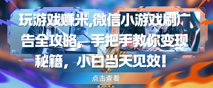 玩游戏挣米，微信小游戏刷广告全攻略，手把手教你变现秘籍，小白当天见效-陈泽网创-资源网-最新项目分享网