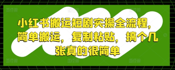 小红书搬运短剧实操全流程，简单搬运，复制粘贴，搞个几张真的很简单-陈泽网创-资源网-最新项目分享网