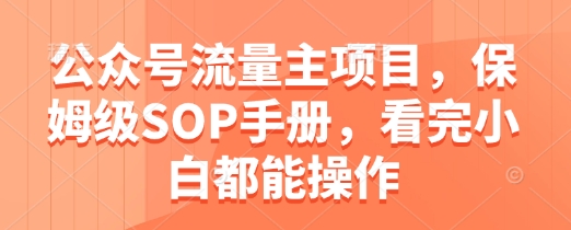 公众号流量主项目，保姆级SOP手册，看完小白都能操作-陈泽网创-资源网-最新项目分享网